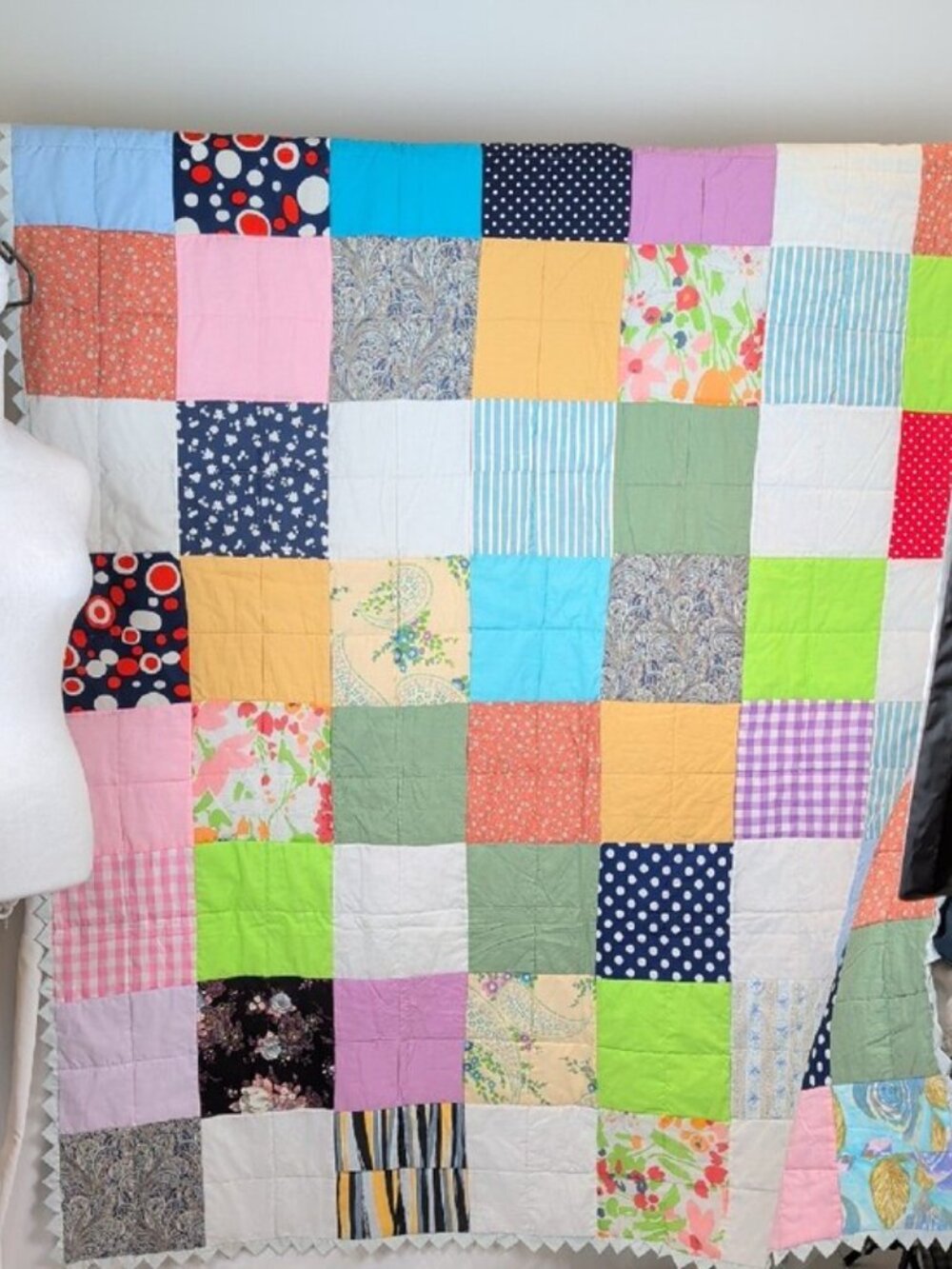 Vintage Handmade Patchwork Full / Queen Quilt - Picture 2 of 13